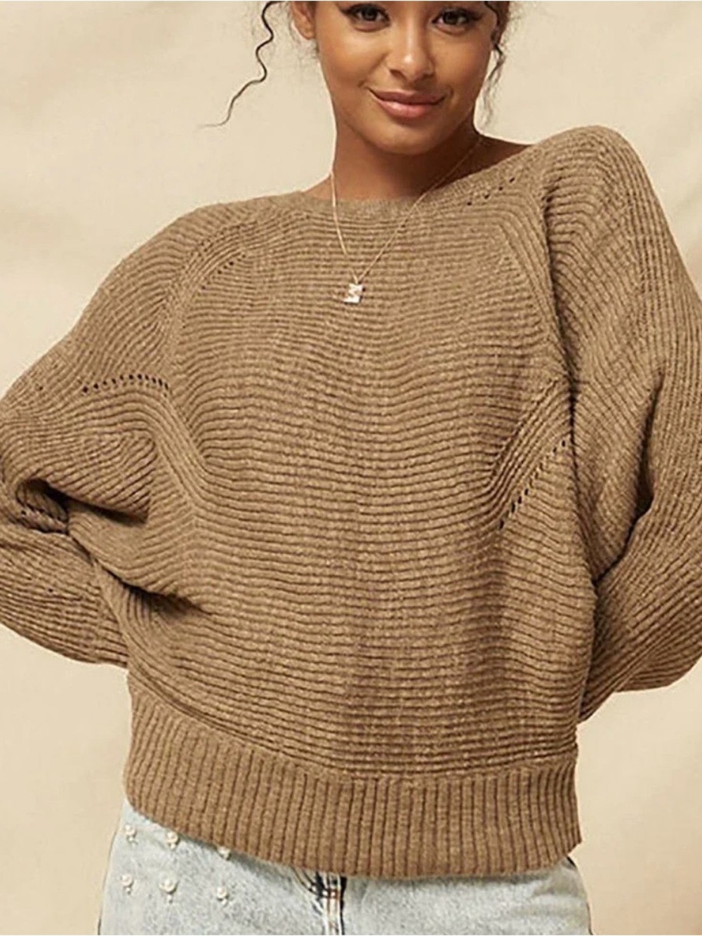Boutique Brand Promesa olive ribbed knit dolman sweater Women’s Size S